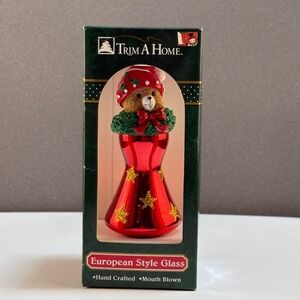 Trim AVintage Trim-A-Home Christmas Ornament European Style Glass Teddy Bear Red